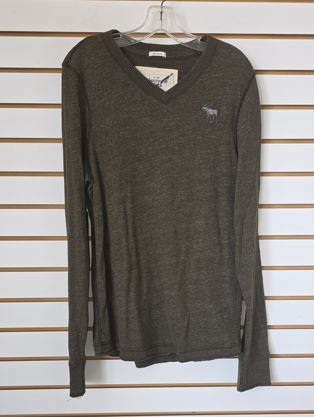 Vintage A&F Men's V-Neck Sweater - Heathered Olive Green XL